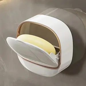 1PC Soap Box Wall Mounted Light Luxury Soap Rack Non Perforated Soap Box Drain Laundry Soap Storage Box