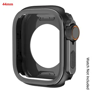 3 in 1 Metal Protective Case Compatiblefor Apple Watch Ultra 3/2/1 Ultra Band 49mm/46mm/45mm/44mm, Protector Rugged Bumper Cover for iWatch Series 10 9 8 7 6 and Ultra 2/1-Watch case only(Watch Not Included)  44mm-Black