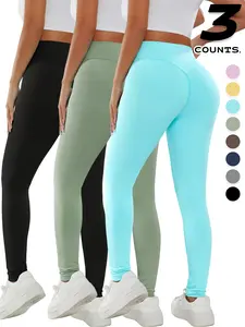 Women's Sporty Fitness Leggings Activewear Set, Slim-Fit Comfortable Yoga Pants, Ideal for Gym & Daily Wear, Activewear Bottoms, Pack of Three