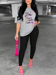 Spring Summer Fashion Women's Two-Piece Set Casual Sportswear, Activewear Set, Sports Clothing Set, Elegant Gym Outfits, Workout Running Outfits, Stylish Print Simple Mix-And-Match, Daily Comfortable Wear