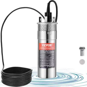 VEVOR Solar Water Pump, 12V DC 120W Submersible Deep Well Pump, Max Flow 3.2 GPM, Max Head 230 ft, Max Submersion 98.4 ft, Solar Powered Water Pump for Well, Farm Ranch Irrigation, Livestock Drinking