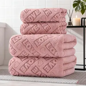 6pcs Love Textured Premium Bath Towel Set , Thickened Soft Absorbent, Bath + Hand Towel Combo, Skin-Friendly Bathroom Essentials for Home Use, Absorbent Thickened Towels