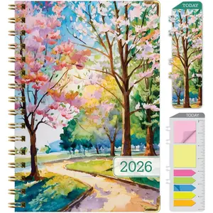 HARDCOVER 2026 Planner, 5.5"x8": 14 Months (November 2025 - December 2026), Daily Weekly Monthly Planner, Yearly Agenda, Bookmark, Pocket Folder and Sticky Note Set (Watercolor Tree)