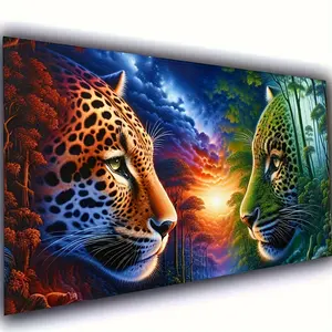 1pc Fantasy Landscape Tiger 5D DIY Diamond Painting Kit, Animal Full Round Diamond Mosaic Embroidery Art, Diamond Art Kit for Adults Home Decor 80X40CM(31.5X15.75inch)
