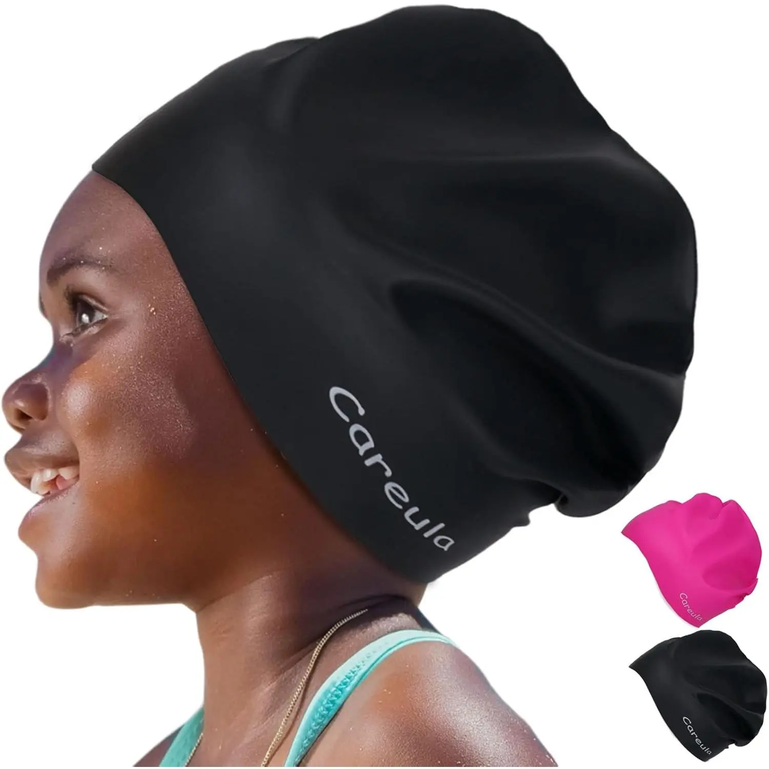2 Pack Soft Stretchy Silicone Swimming Caps for Kids (Age 3-15), Large Waterproof Swim Bonnet for Long Hair, Braids & Dreadlocks, Keep Hair Dry, Swimmingcap, Soft Silicone Swimming Caps, Stretchy Swimming Caps