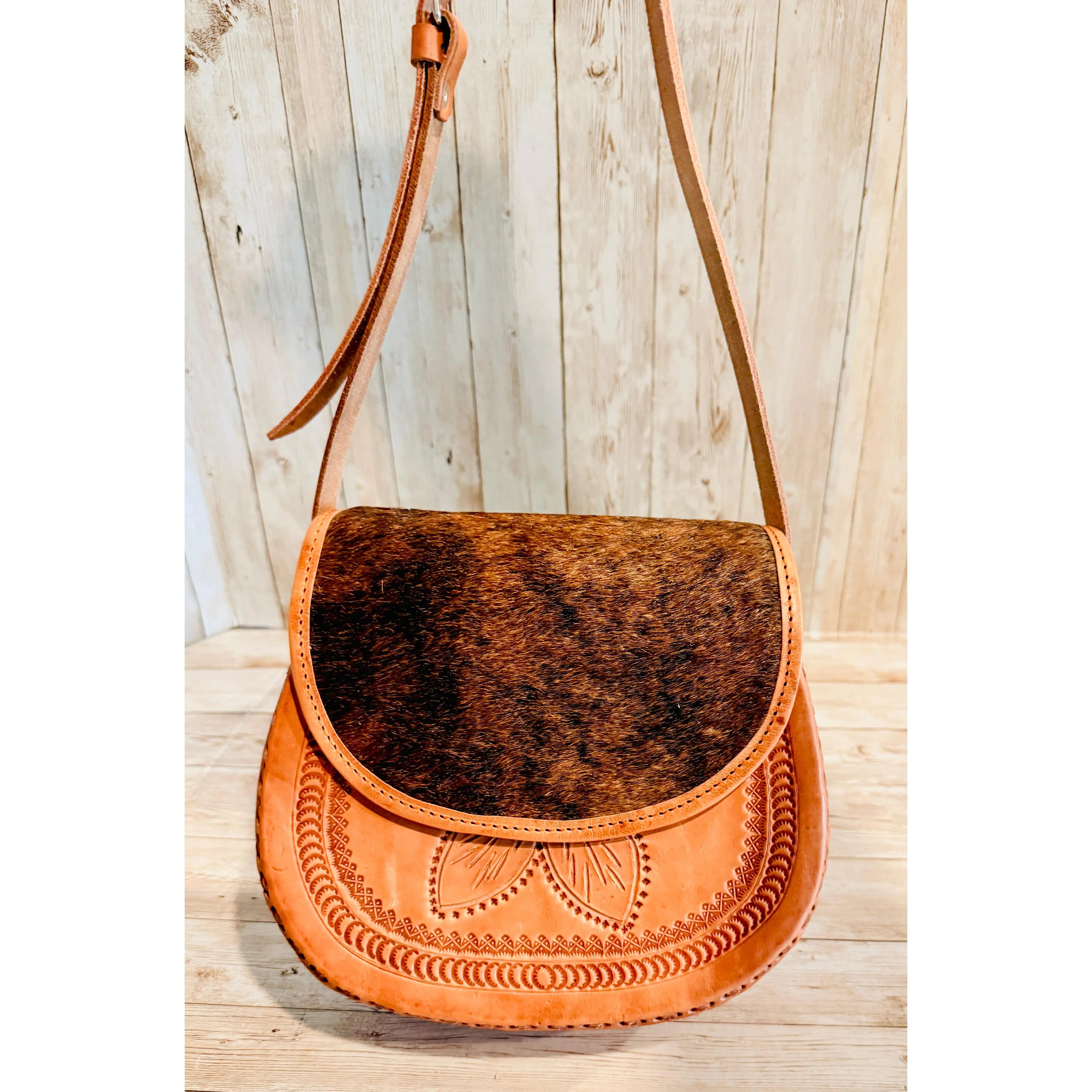 Mexican Leather Cowhide Western Tooled Handbag Bolsa Mexicana de Piel
