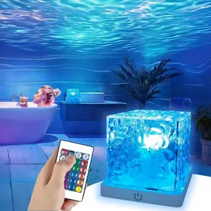 Rechargeable Ocean Wave Projector Light, 16 Color Changeable & Dimmable Shower Lamp with Remote, Cube Mood Ambient Lighting, Ocean Room Decor, Cordless Night Light for Bathroom, Room Decor