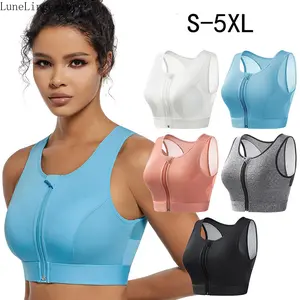 LuneLingerie Women's High Support Front Zipper Sports Bra, Plus Size Wirefree Racerback Bras for Women with Mesh Breathable Back, Removable Pads, for Running, Gym, S-5XL,summervibes