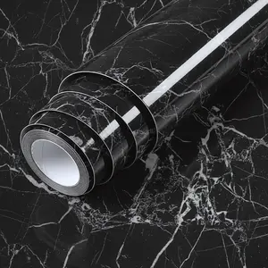 Glossy Black Marble Contact Paper Waterproof Peel and Stick Wallpaper for Kitchen Countertop Desk Table Black Stone Self Adhesive Vinyl Wrap Furniture Shelf Liner
