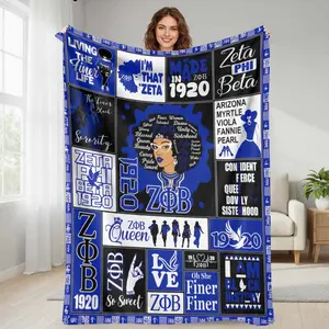 Zeta Phi Beta Inspired Flannel Blanket  Blue and White African American Sorority Print Pattern  Soft Cozy Warm Plush Throw  Perfect for Bedroom Living Room Office Sofa Gift Celebration Decor