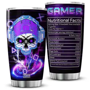 ZOXIX Gamer Coffee Tumbler Nutritional Facts Stainless Steel Mug With Lid 20oz Insulated Cup Vacuum Novelty Game Lovers Gifts Skull Mugs For Gamers Gaming Tumblers For Boys
