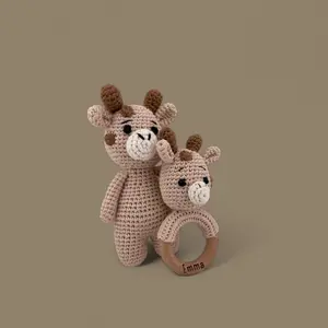 Little Beaver Nandi Giraffe Rattle & Plush | 100% Cotton Baby Toy | Customizable Name | Soft & Safe for Infants