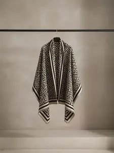 Boho Style Geometric Pattern Double Sided Thickened Shawl, Casual Soft Warm Long Scarf, Textured Blanket Scarf for Fall & Winter, Fashion Accessories for Women & Men