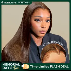 [HOT Widow's Peak M Hairline] West Kiss Glueless M Hairline Dark Brown Straight 13x6 Lace Front Wigs With Drawstring Ready To Wear Pre Plucked Hair tiktokshopmemorialday