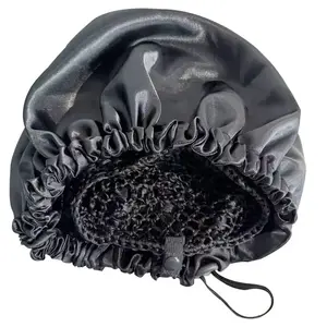 Detachable Satin Hair Wrap & Net Duo – Adjustable Band for Silk Press, Curls & Braids. Reversible Satin Sateen with Handmade Netting for Versatile Styling.