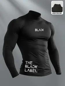 Winter Base Layer King! Viral Black Long Sleeve Compression Top with Military Style Side Numbering. Thermal &  Mock Neck Top for Running Cold Weather Outdoor Layering. Ultimate Training Partner! #ThermalBaseLayer #SeamlessFit Athletic Compression Shirts