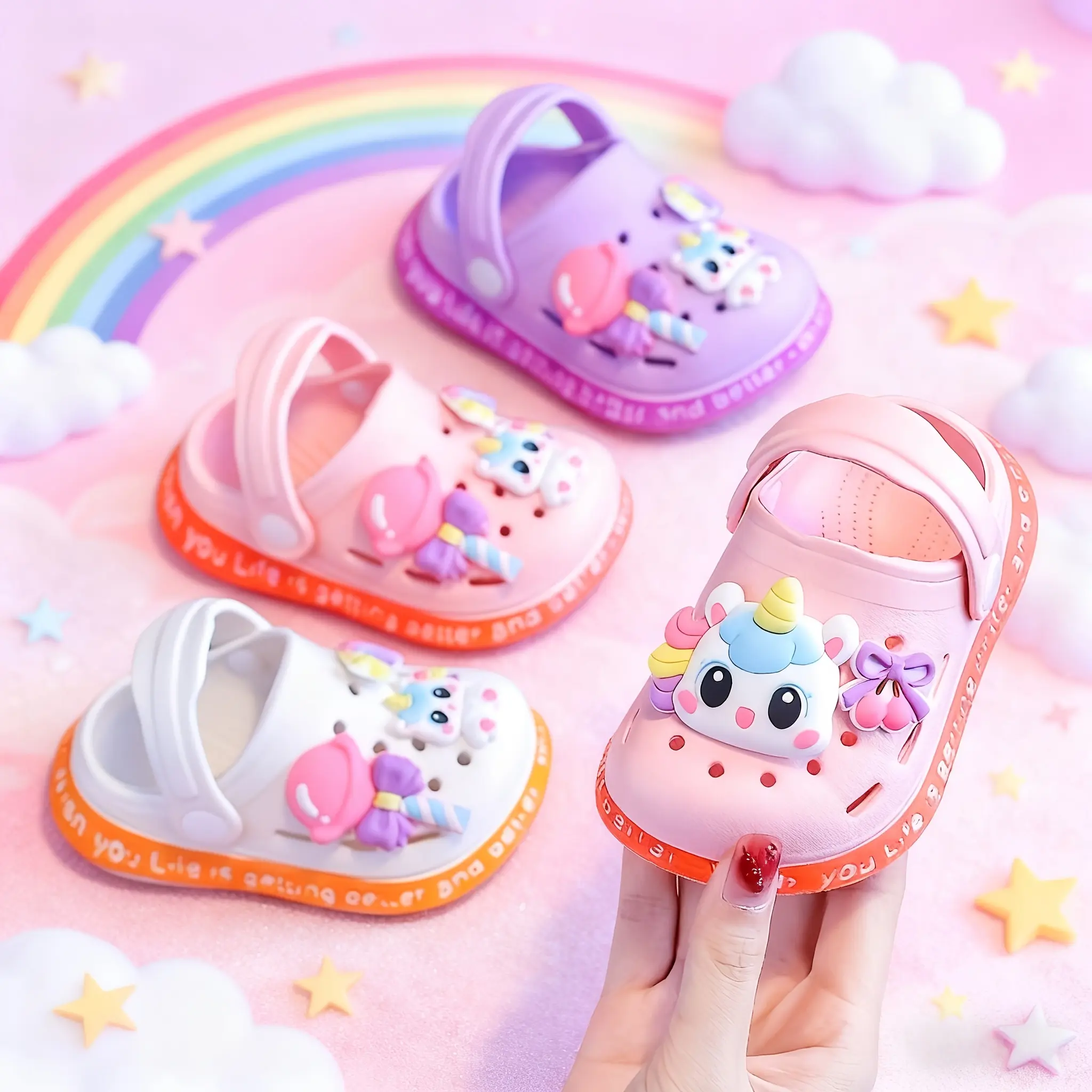 Baby Toddler Girls Sweet Pink Unicorn Clogs Lightweight Non Slip Slip On Sandals with Adorable Charms for Indoor Outdoor Play Kid Shoes Cute Cartoon Slides
