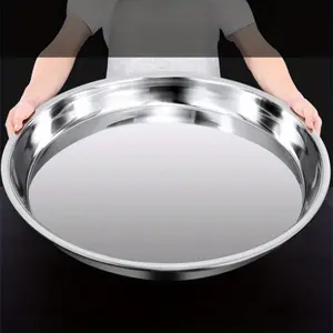 PrimPick 1-3 pieces 34cm/13.4inch stainless steel pizza baking pans, round pans for household use, extra-large commercial baking pans, cake trays, large chicken dish trays, steaming trays, shallow round trays