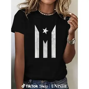 Black Gift T-Shirt with 100% Cotton Puerto Rico Pride Flag Design