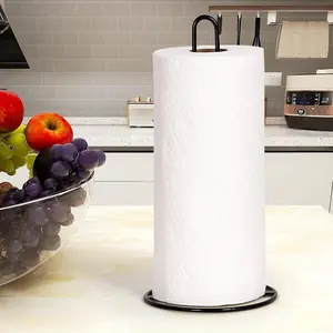 Paper Towel Holder Countertop, Kitchen Paper Towel Stand Holder for Kitchen Organization and Storage, Paper Towel Holders for Standard and Large Size Rolls (Black)