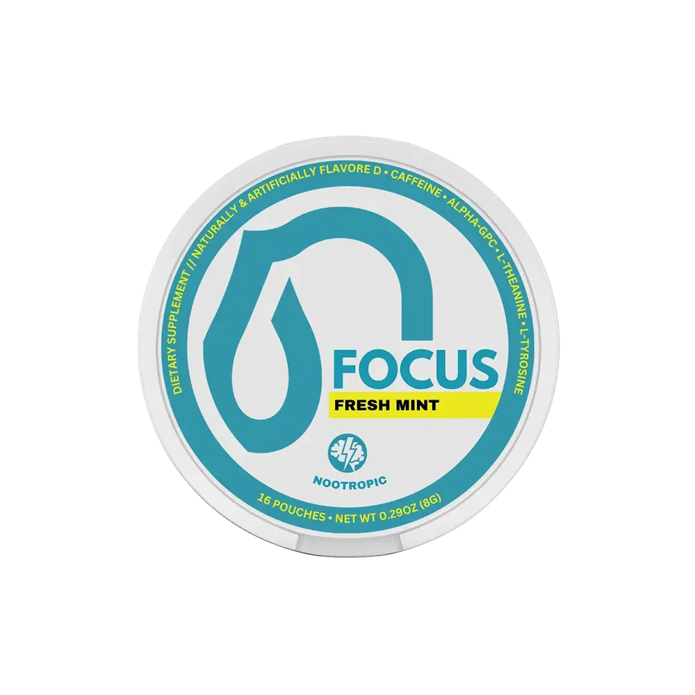 Fresh Mint - Focus+ Pouches - 320mg of Brain Boosting Ingredients - 16 Pouches Per Puck - Caffeine and Nootropic Blend - Energy and Focus Support