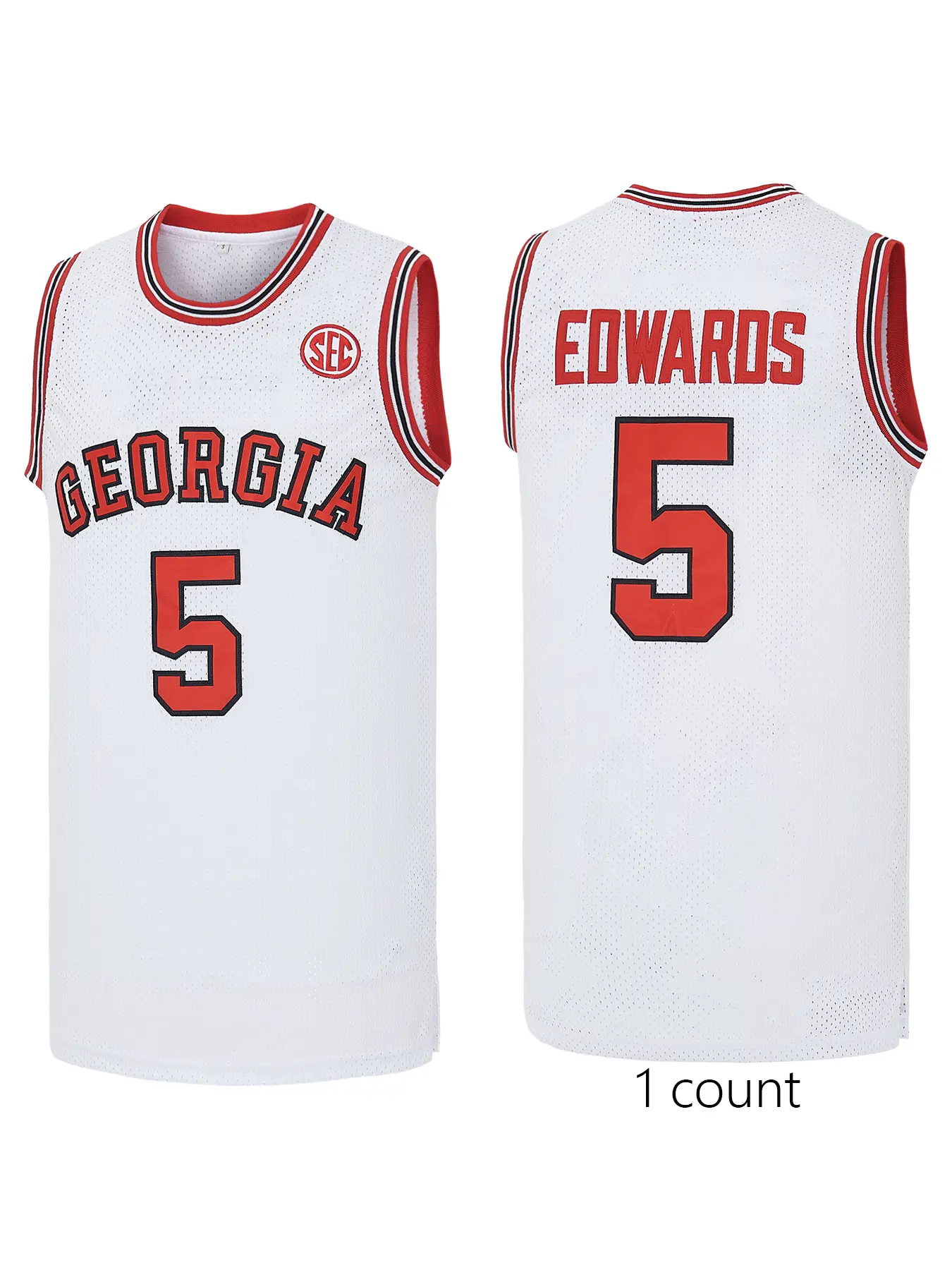 Men's College Basketball Jersey, Anthony Edwards #5 Georgia, Embroidered and Stitched Throwback, Breathable Moisture-Wicking Mesh, Xl, Standard Sizes, Dry All Game, Athletic Sports Top, Quick Dry, No