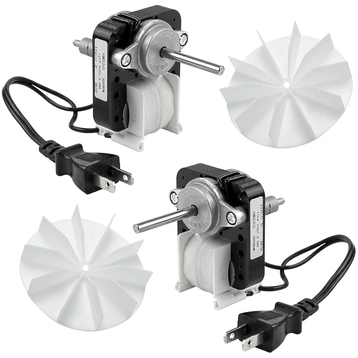 Universal SM550 Bathroom Vent Exhaust Fan Replacement Parts - 50CFM, 120V, 3000RPM, Compatible with Broan Nut Bathroom Fans, Replaces C01575, 65100, EM550, EM750 - 2-Pack