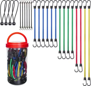 24-Piece Premium Bungee Cord Assortment in Storage Jar - Includes 10”, 18”, 24”, 32”, 40” Bungee Cords and 8” Canopy/Tarp Ball Ties