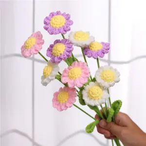 Crochet Daisy Flower, Crochet Artificial Flowers, Artificial Daisies, 10pcs/set Handmade Knitting Flower, DIY Artificial Flower for Home Office Cafe Decor