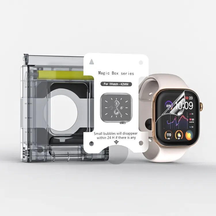 Smart Watch Wearable Screen Protectors & Foils, 2-Piece 9H Scratch-Resistant HD Tempered Glass Cover with Quick-Install Magic Box for 49/46/45/44/42/41/40mm Models, Oil-Water Repellent, Universal Fit, No-Skill Easy Installation