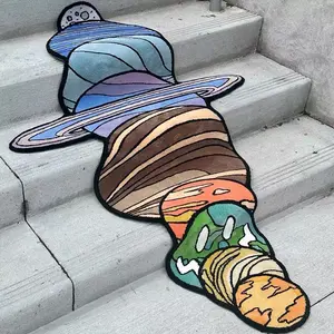 Unique Planetary Design Long Modern Area Rug for Bedroom, Soft Comfortable Plush Carpet for Boys Room, Suitable for Living Room and Bathroom, Home Decorative Rug