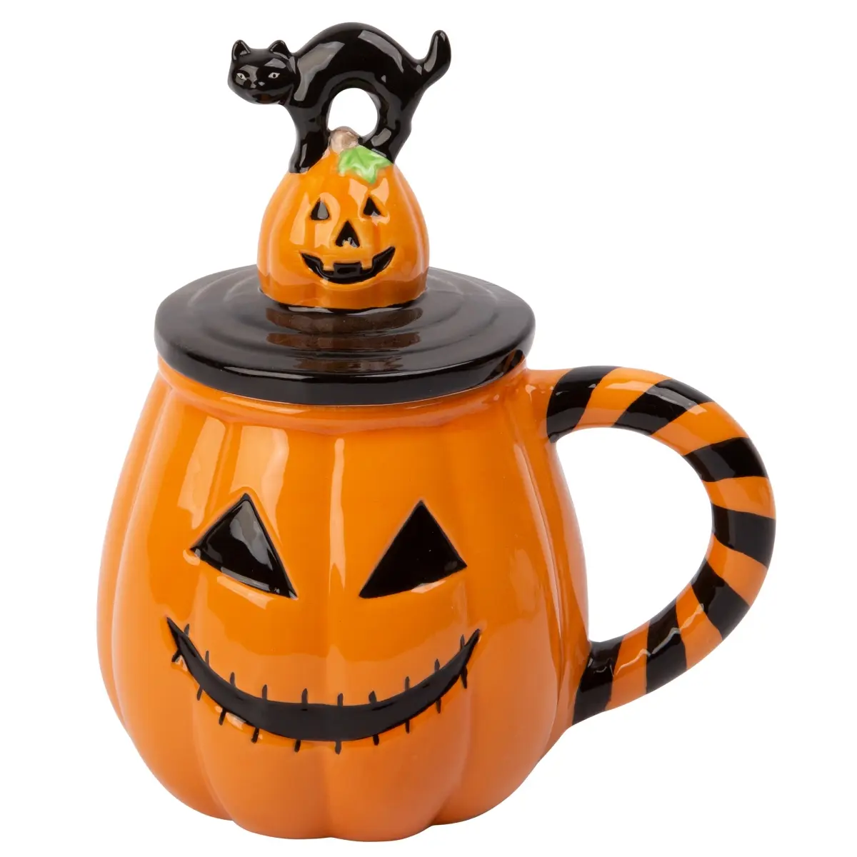 Home Essentials & Beyond R24-95566 15 oz Pumpkin Face Mug with Cat Lid for Unisex
