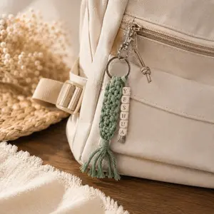 Yeshua Macrame Beaded Keychain - Wooden Beaded Christian Keychain