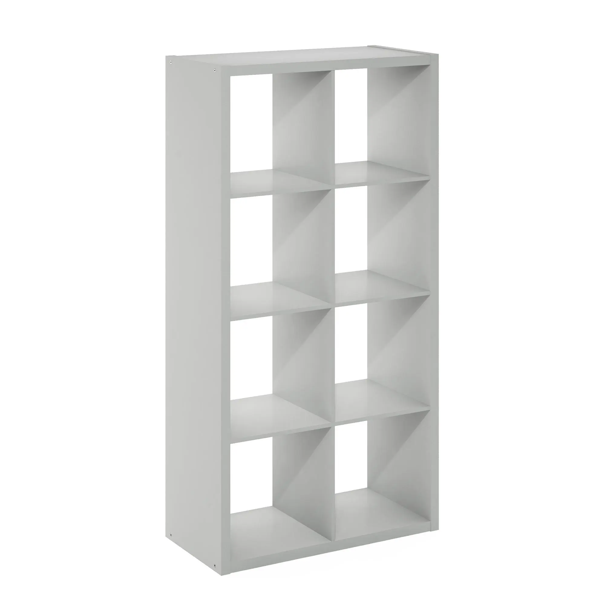 8-Cube Modern Versatile Bookshelf Organizer - Extra Thick Frame, Reversible Open Back Cubicle Bookcase (14.6x30x58in) - Space Saving Furniture for Collectibles, Small Room Ideas, Office Inspo, Study Setup, Light Grey