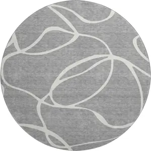 HomeRoots 678643 8 ft. Gray & Ivory Abstract Transitional Washable Round Area Rug, Large-Scale Full-Sized Dual-Colored Multi-Tonal Kids-Safe Rug with UV Protection, Large-Scale Area Rugs, Dual-Colored Area Rugs