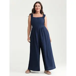 【Summer Turn-Up】BlOOMCHIC Plus Size Shirred Wide-Straps Wide-Leg Jumpsuit [M-6X] 2026 Summer Pick for Mother's Day