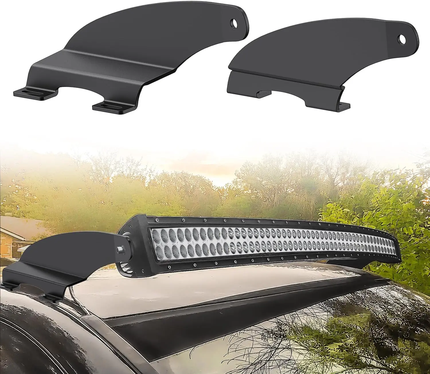 Nilight 52 inch Curved LED Light Bar Bracket Mounting Upper Windshield Roof Cab Brackets for Dodge RAM 1500 4th Gen 2009-2018, 1500 Classic 2019-2024 and RAM 2500 3500 2010-2018