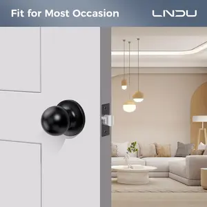 LNDU Spherical door handle lock Interior/Exterior Door Knob, Keyless Entry Door Knob for Bedroom, Passage Door Knob with Round Ball, Black，silvery Doorknob