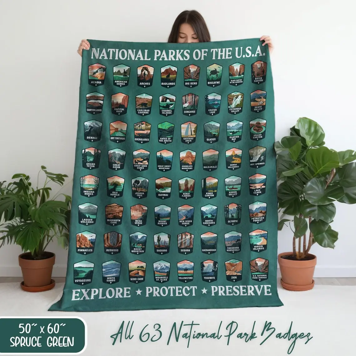 63 National Parks Blanket, Nature Lover Flannel Fleece Throw Blanket, Camping Outdoor Blanket for RV Decor Sofa Couch Bed, Cozy Travel Blanket, Adventure Gift Idea