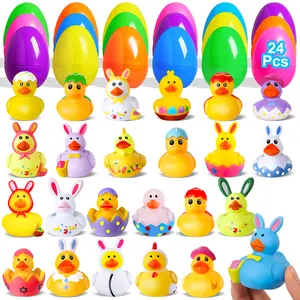 24 Pcs Easter Duck , Cute Rubber Ducks for Kids, Easter Ducks in Colorful Eggs, Assorted Duck Designs for Easter Egg Hunts, Party Favors, Birthday Gifts, Kids Pool Toys