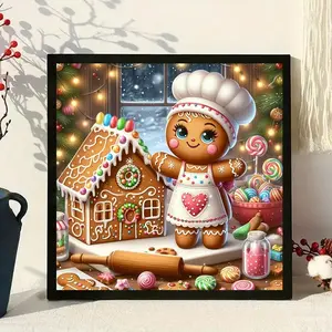 Christmas Gingerbread Man Diamond Painting Kit, Holiday Theme Adult Art Set, Frameless DIY 5D Craft, Home Wall Decoration