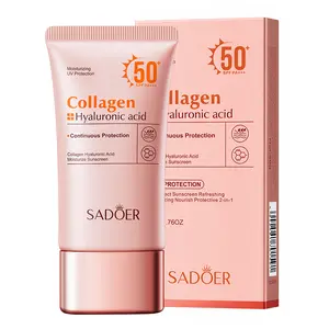 Collagen & Hyaluronic Acid Sunscreen SPF50+, a 2-in-1 protective and moisturizing sunscreen for daily and outdoor scenarios. It is formulated with dual skincare ingredients, collagen and hyaluronic acid. Hydrate Moisturize