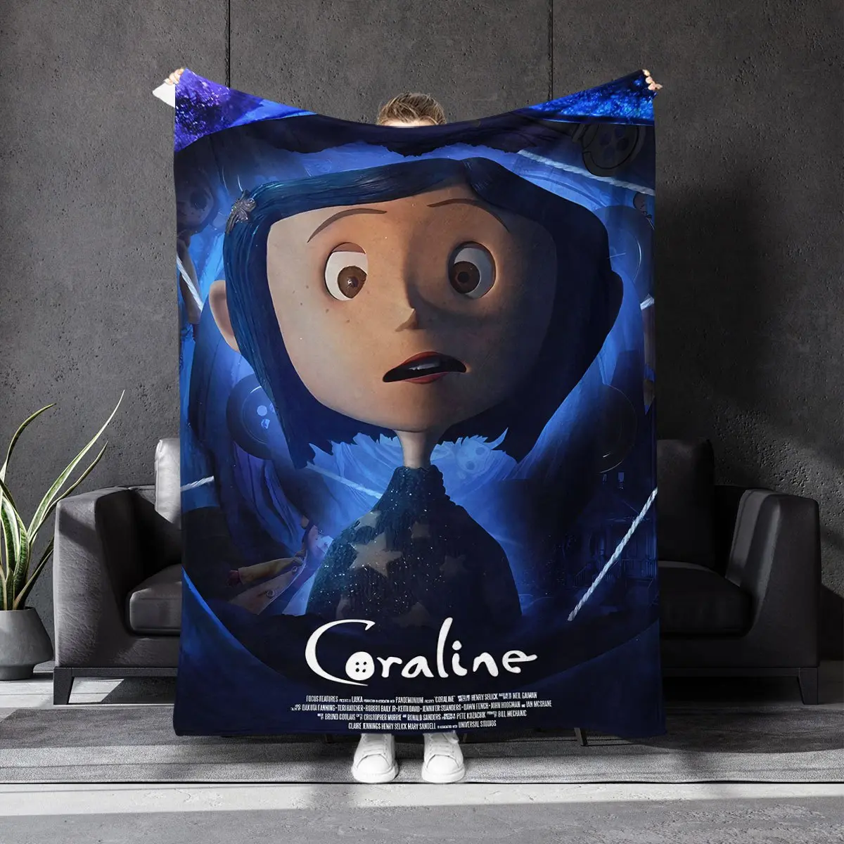 Coraline Graphic Blanket - Cartoon Pattern, Graphic Character, Preppy Retro, Soft Colorful, Durable All-Season Bedding Throw, Suitable for Bedroom, Sofa, Cartoon Pattern Blankets, Graphic Character Blankets
