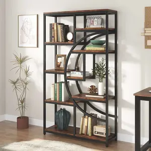 Spaco Bookshelf Industrial 5 Tier Etagere Bookcase,Freestanding Tall Display Shelf Storage Organizer with 9-Open Storage Shelf for LivingRoom,Bedroom