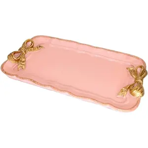 Retro Design Decorative Tray - Towel, Storage,  Organizer with Bow Decor for Room Decor