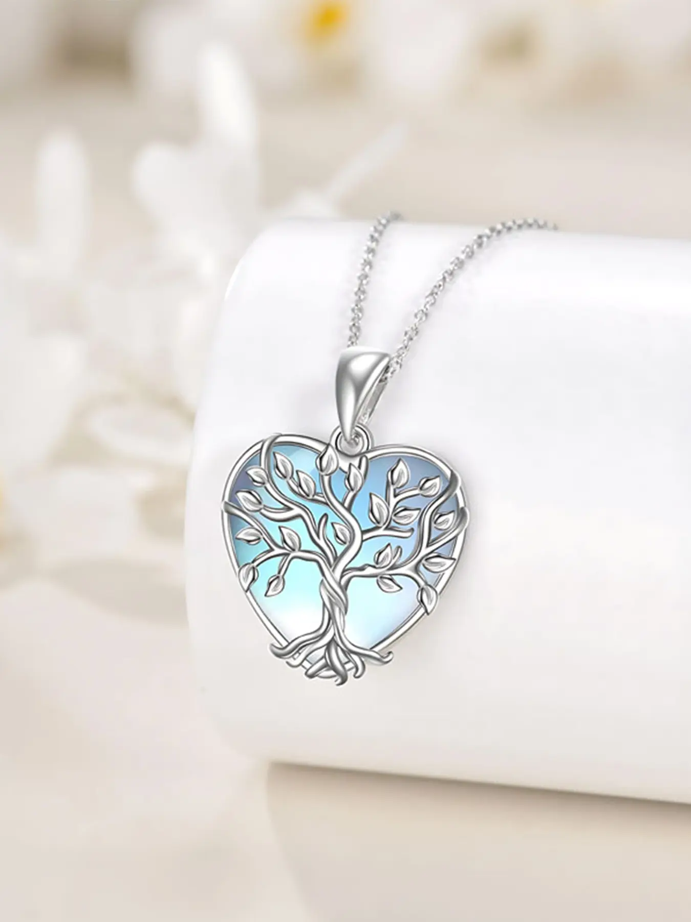 Women's Elegant 925 Silver Plated Heart Moonstone Necklace, Heart Design Necklace, Hypoallergenic Fashion Chain, Daily Wear Gift Jewelry, Birthday Present, Hypoallergenic Link Pendant