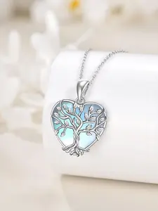 Women's Elegant 925 Silver Plated Heart Moonstone Necklace, Hypoallergenic Fashion Chain, Daily Wear Gift Jewelry, Birthday Present, Hypoallergenic Link Pendant