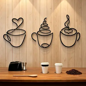 Modern Metal Coffee Cup Abstract Wall Art Decor, Luxury Artistic Iron Hanging Ornament Sculpture, Stylish Wall Figurine for Kitchen Dining Room Living Room Home Decoration, Decorative Wall Art