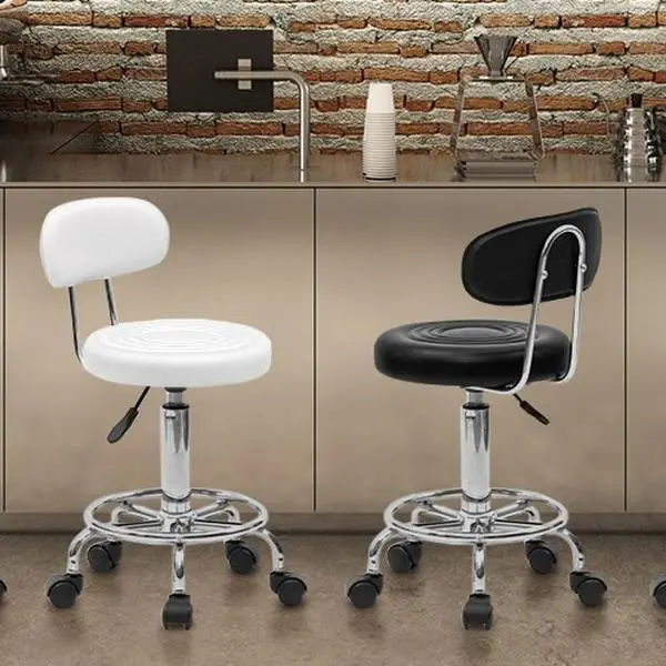 Ubesgoo Ergonomic Height Adjustable Round Salon Stools - 360 Degree Rotation, Composite Leather, Cushioned, 2 Versions (Backrest-Included/Backrest-Free), Black/White, Ideal for Bar Counter, Study Room, 360 Degree Rotation Chairs & Stools, Adjustable Heigh