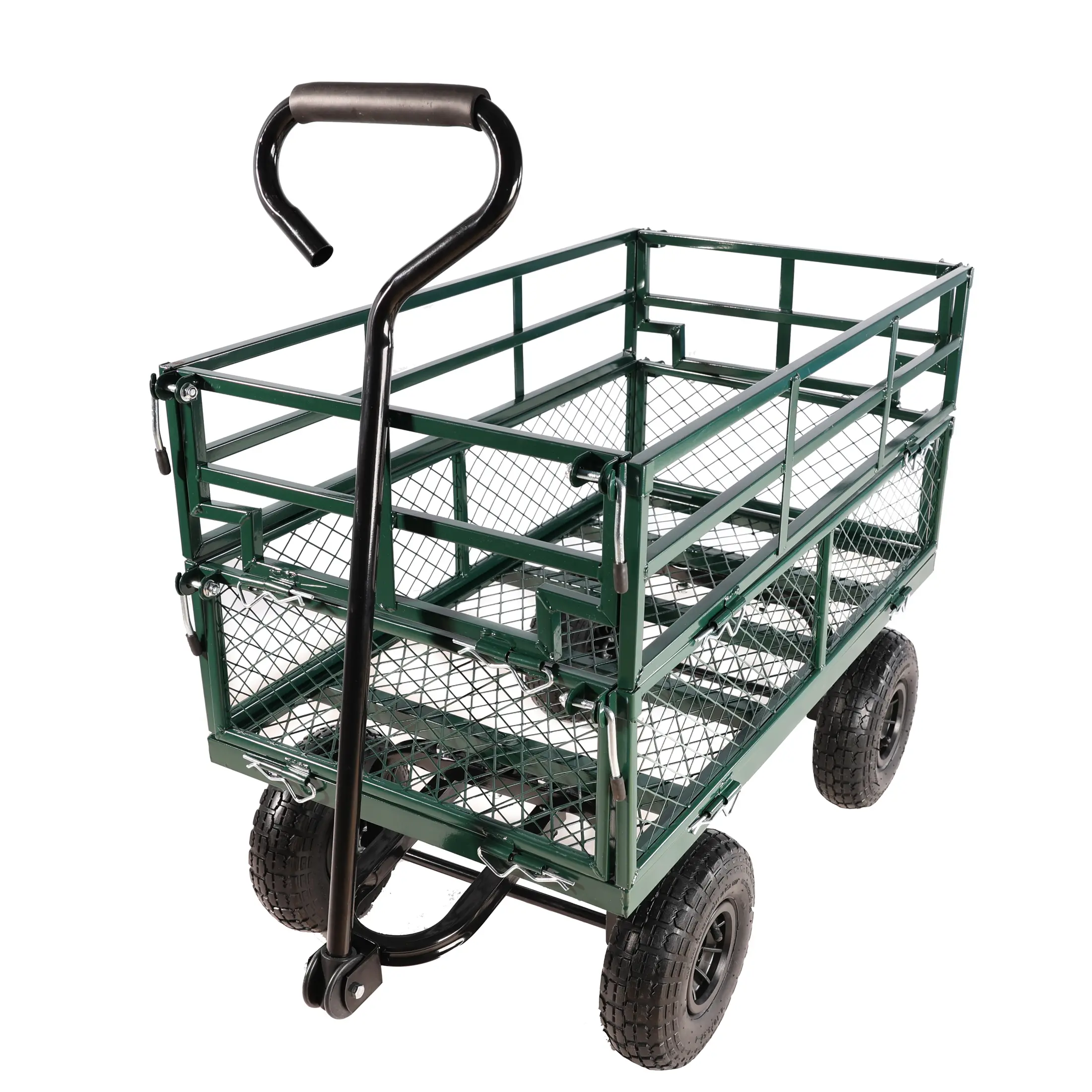 Portable Multi-Functional Garden Heavy-Duty Cart - Collapsible Folding Wheeled Utility Cart, Double Fence, Removable Mesh Side, 600-lb Capacity, Powerful Inflatable Large Wheels, Heavy-Duty Carts